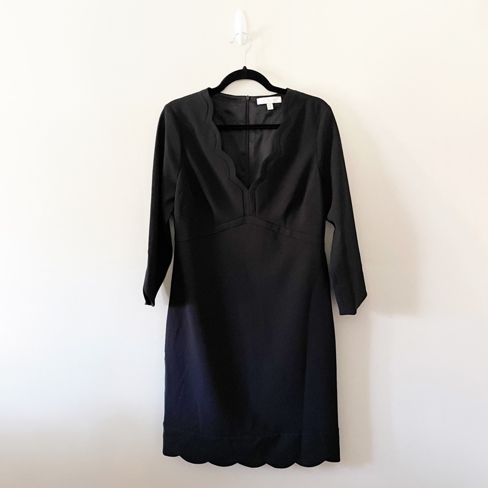Etcetera Scalloped 3/4 Sleeve Black Dress